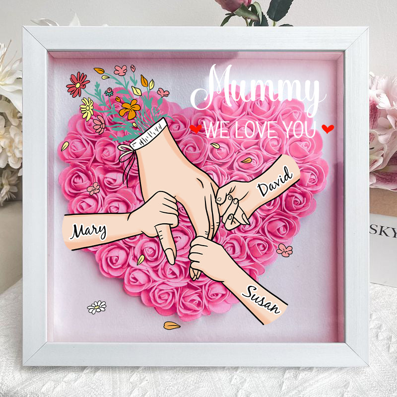 🌸Personalized Mother & Grandma Flower Shadow Box with Names – A Unique Keepsake with Customizable Skin Tones & Up to 15 Hand Selections