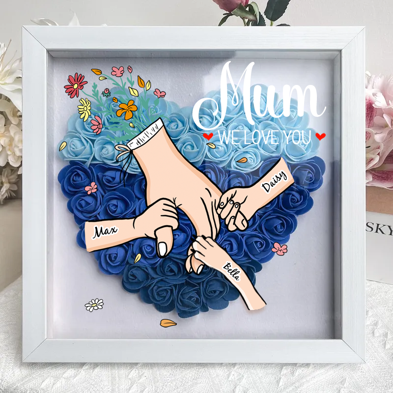 👶🐶Hand in Hand Forever - Customizable Mother & Grandma Flower Shadow Box with Kids/Pet Names, Mother&