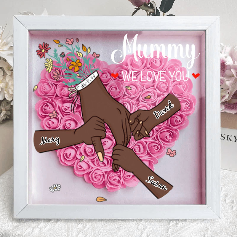 🌸Personalized Mother & Grandma Flower Shadow Box with Names – A Unique Keepsake with Customizable Skin Tones & Up to 15 Hand Selections