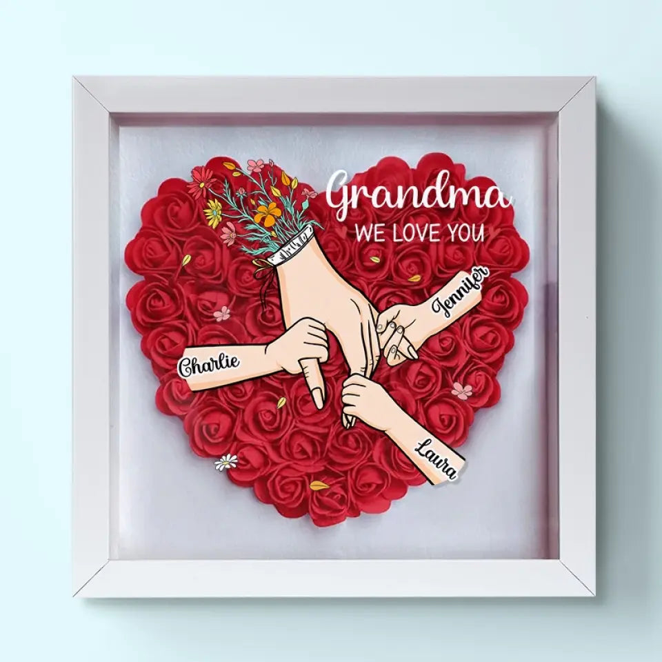 Family Love Blooms Forever – Personalised Mom & Grandma Flower Shadow Box with Names