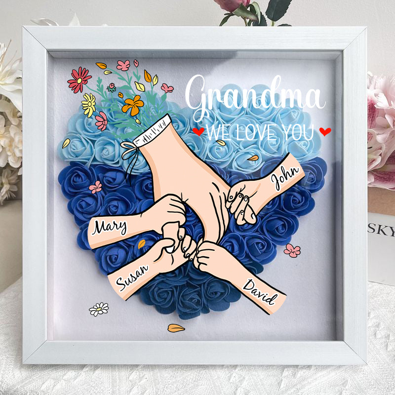 Family Love Blooms Forever – Personalised Mom & Grandma Flower Shadow Box with Names