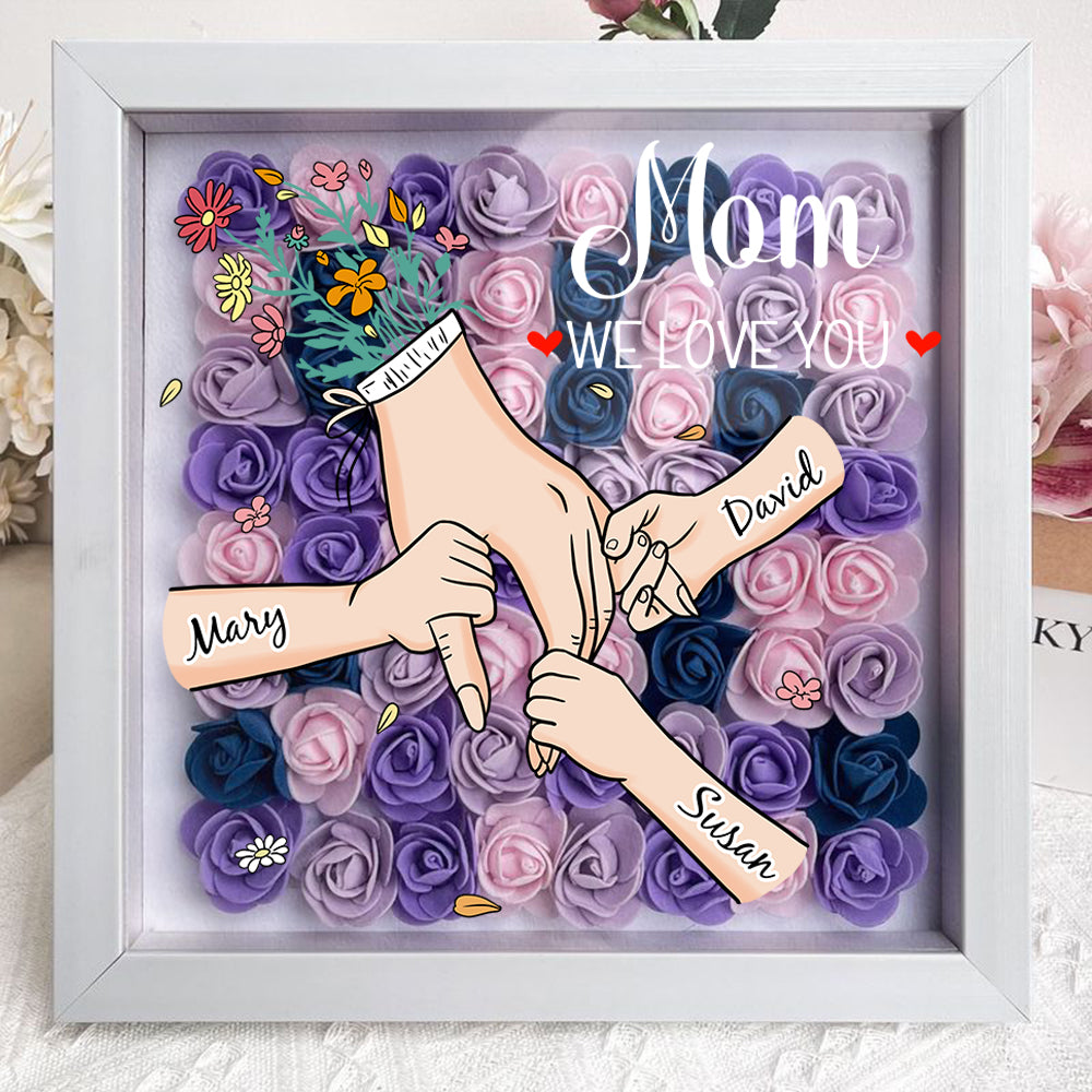 Family Love Blooms Forever – Personalised Mom & Grandma Flower Shadow Box with Names