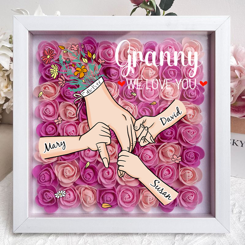 🌸Personalized Mother & Grandma Flower Shadow Box with Names – A Unique Keepsake with Customizable Skin Tones & Up to 15 Hand Selections