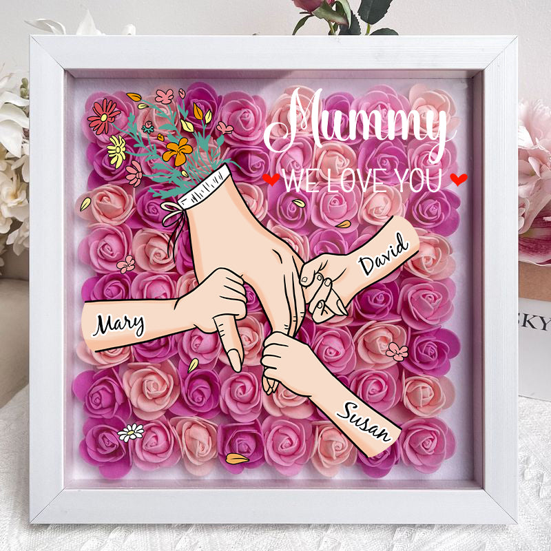 Family Love Blooms Forever – Personalised Mom & Grandma Flower Shadow Box with Names