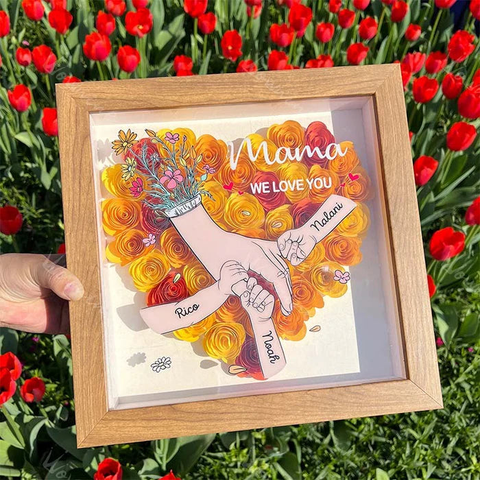 We Love You Mama Hand Holding Pro - Custom Flower Shadow Box