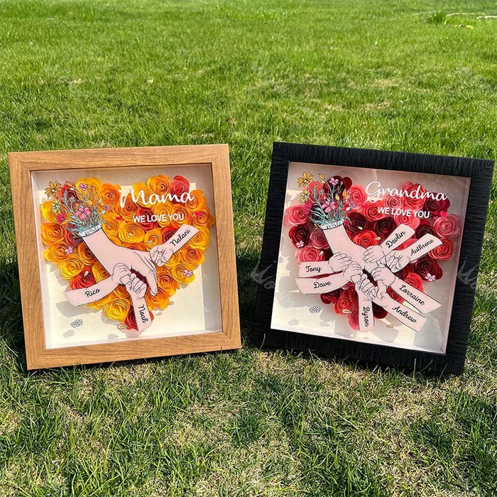 We Love You Mama Hand Holding Pro - Custom Flower Shadow Box