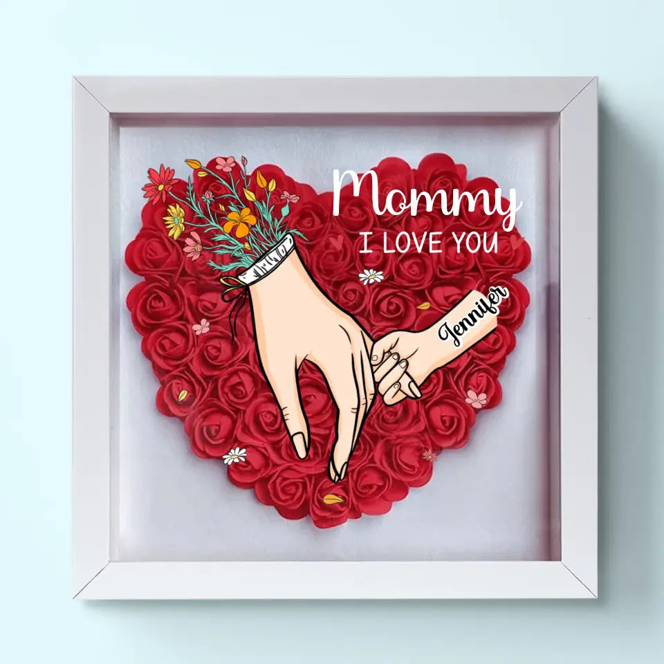 Family Love Blooms Forever – Personalised Mom & Grandma Flower Shadow Box with Names