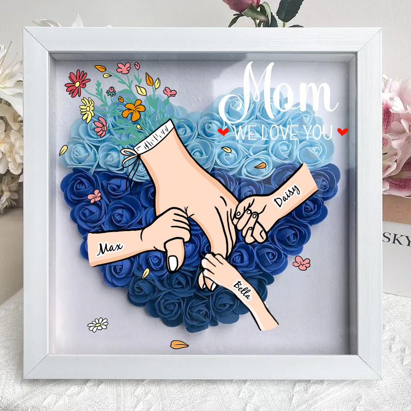 👶🐶Hand in Hand Forever - Customizable Mother & Grandma Flower Shadow Box with Kids/Pet Names, Mother&