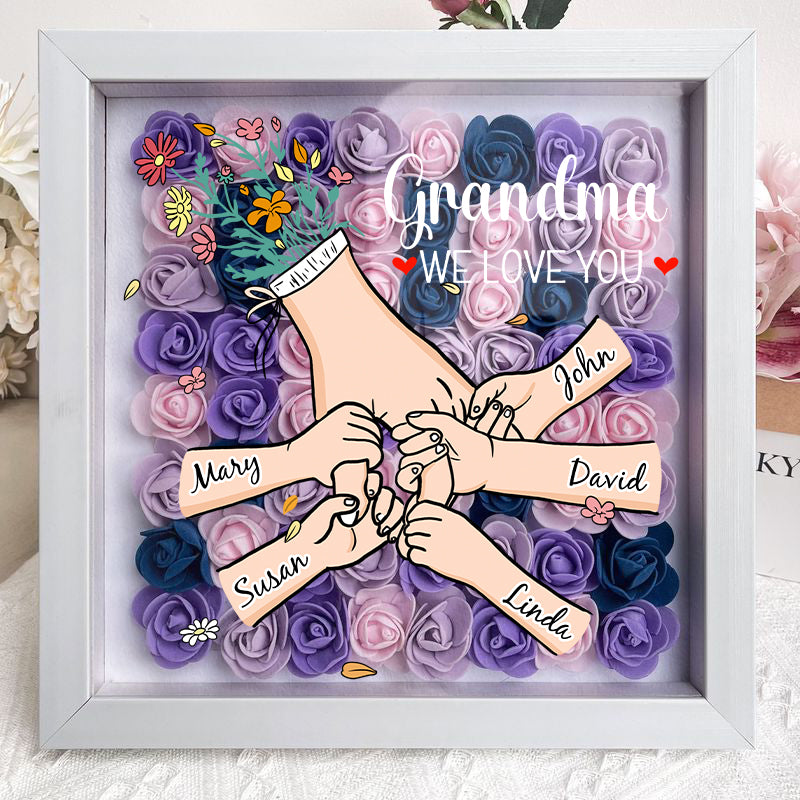Family Love Blooms Forever – Personalised Mom & Grandma Flower Shadow Box with Names