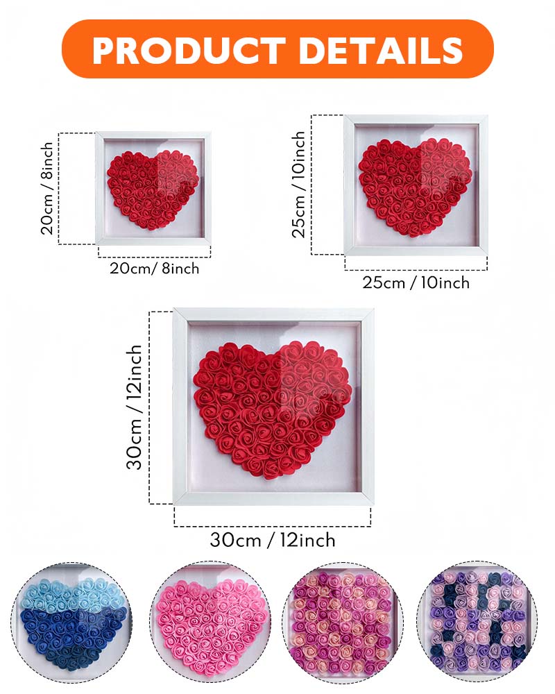 Personalized Flower Heart Puzzle Shadow Box – Custom Names & Frame