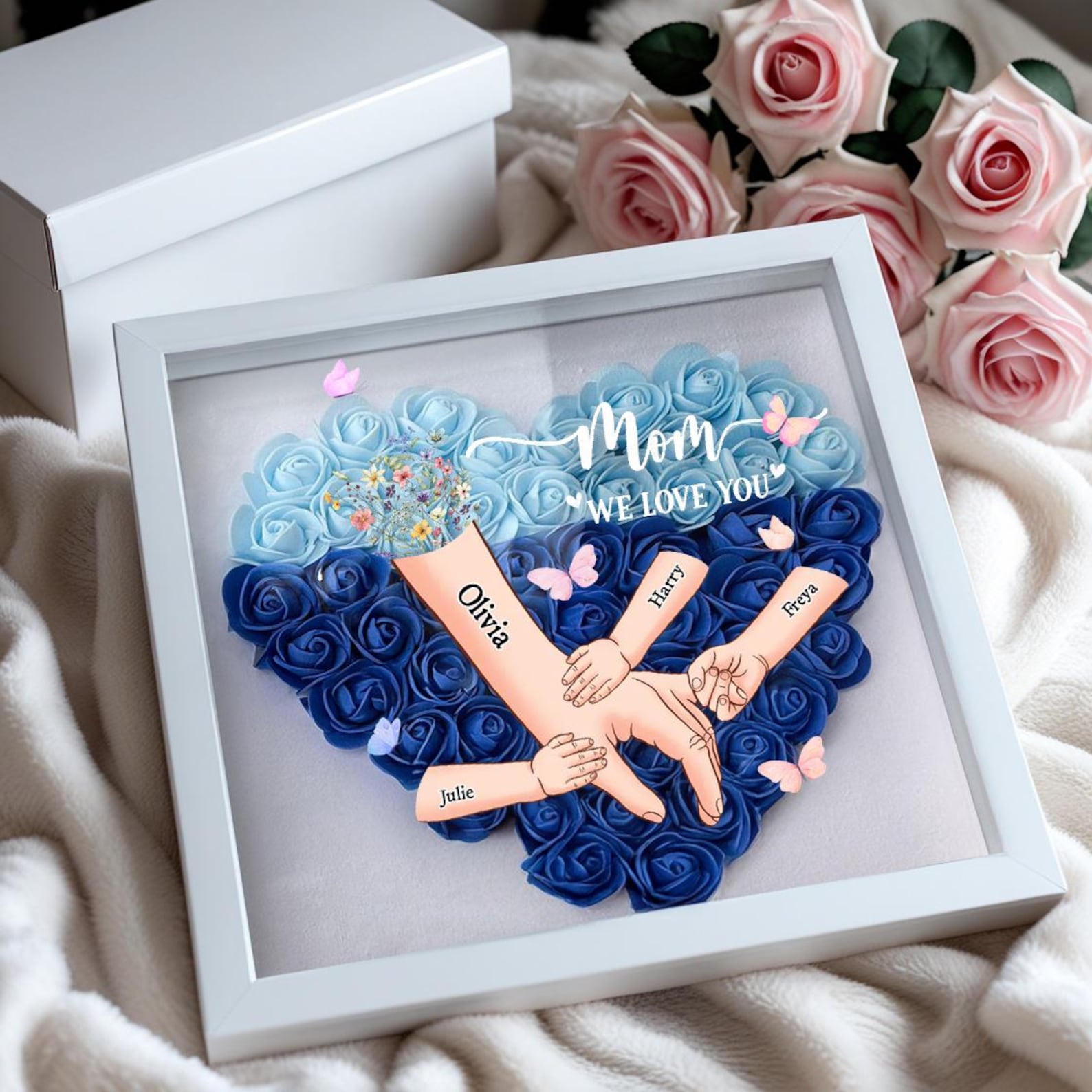Personalized Hand-in-Hand Flower Shadow Box
