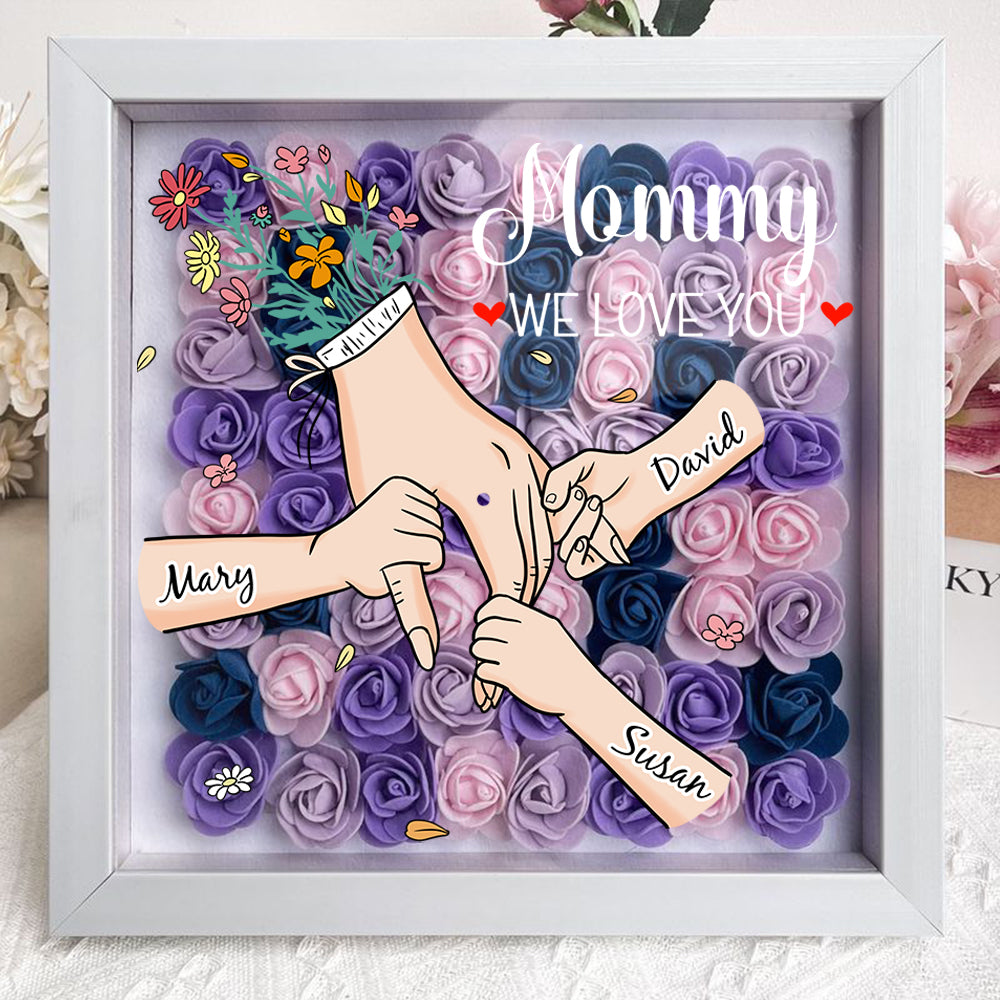 Family Love Blooms Forever – Personalised Mom & Grandma Flower Shadow Box with Names