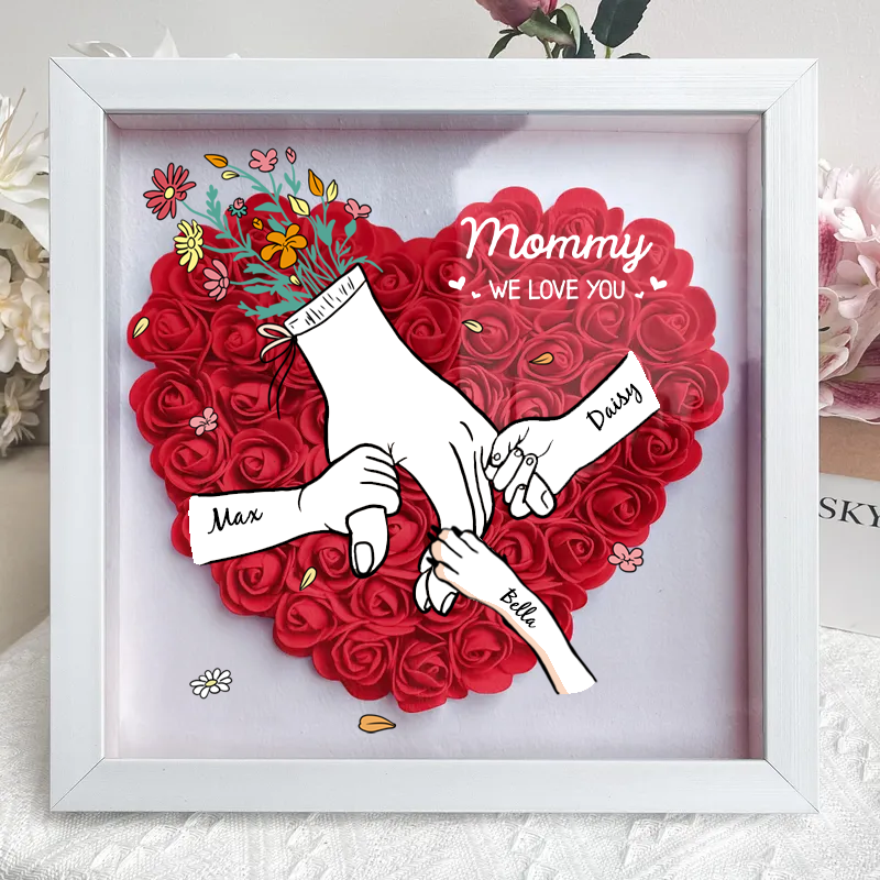 👶🐶Hand in Hand Forever - Customizable Mother & Grandma Flower Shadow Box with Kids/Pet Names, Mother&