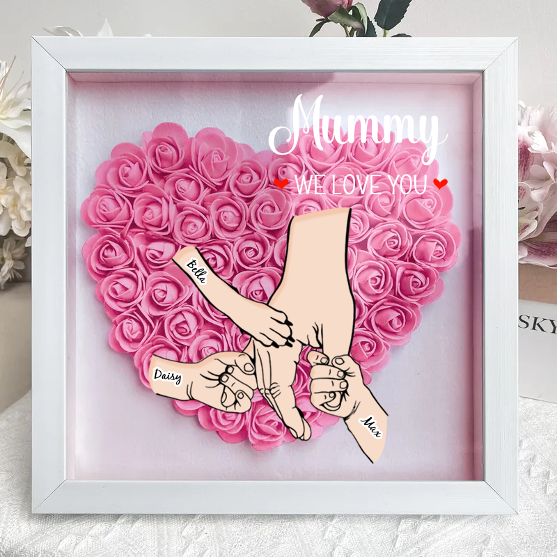 👶🐶Hand in Hand Forever - Customizable Mother & Grandma Flower Shadow Box with Kids/Pet Names, Mother&