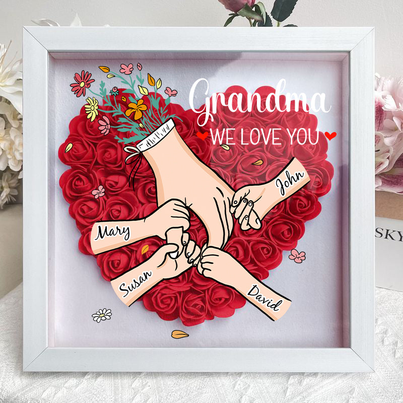 🌸Personalized Mother & Grandma Flower Shadow Box with Names – A Unique Keepsake with Customizable Skin Tones & Up to 15 Hand Selections