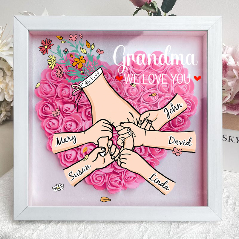 Family Love Blooms Forever – Personalised Mom & Grandma Flower Shadow Box with Names