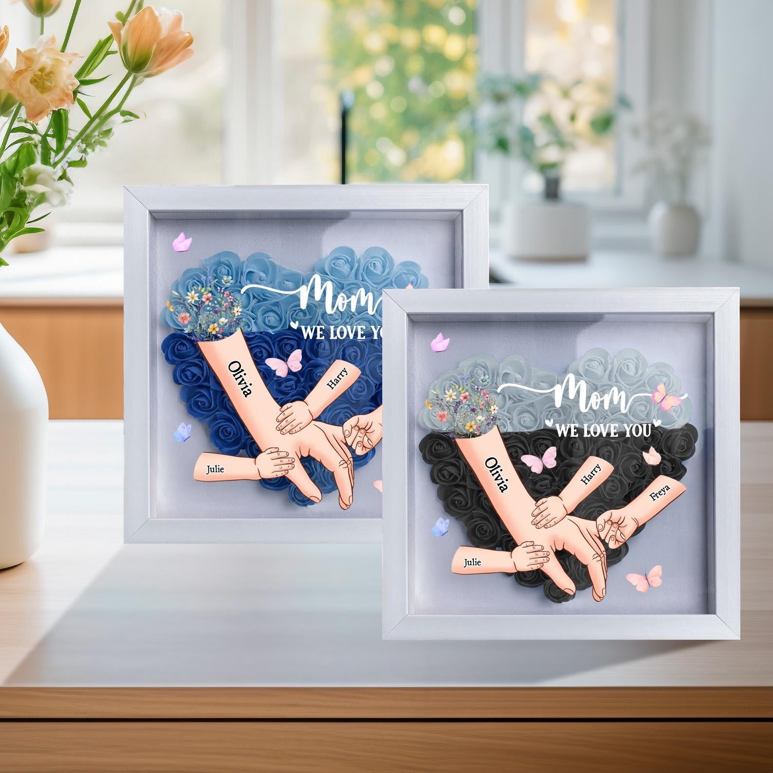 Personalized Hand-in-Hand Flower Shadow Box
