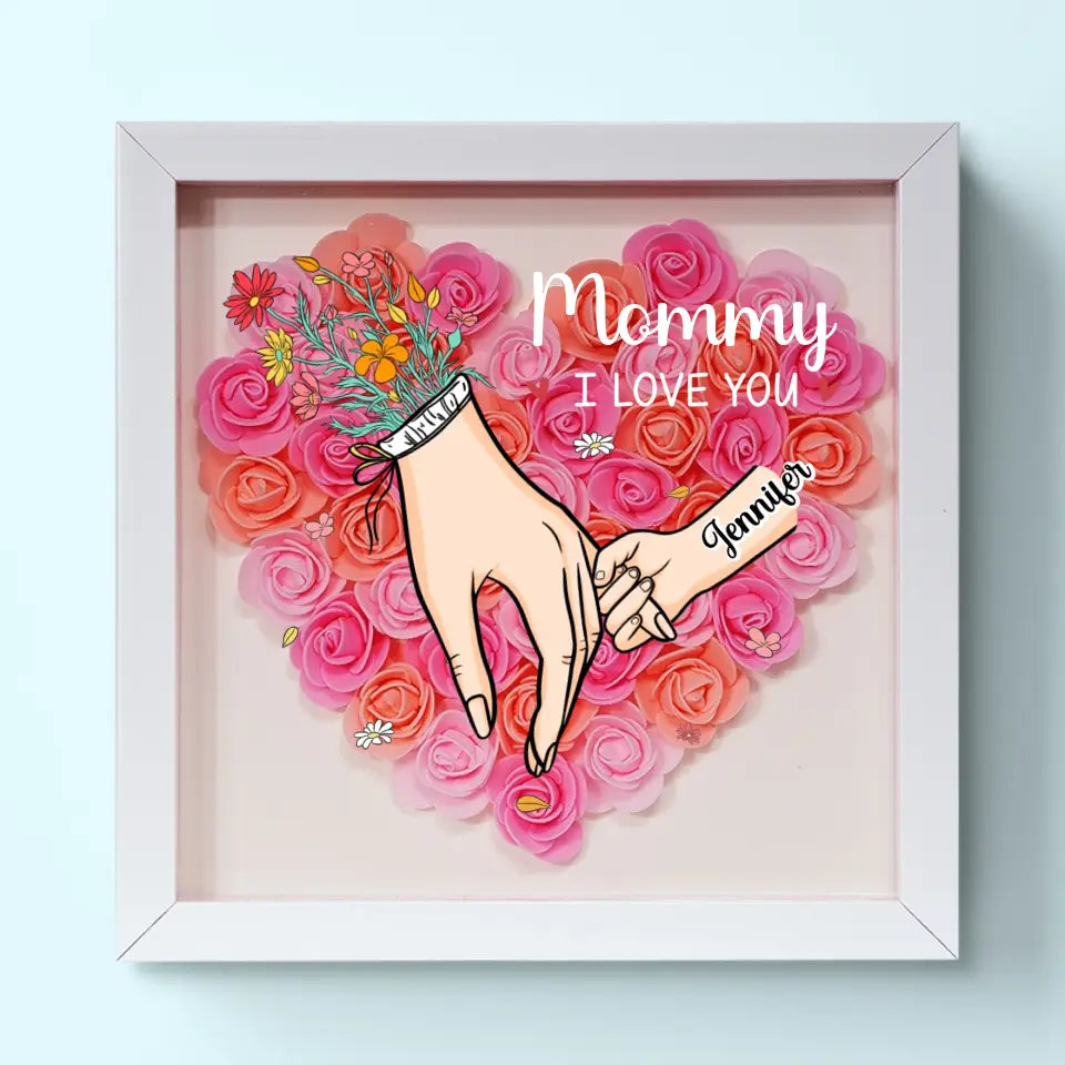 🌸Personalized Mother & Grandma Flower Shadow Box with Names – A Unique Keepsake with Customizable Skin Tones & Up to 15 Hand Selections