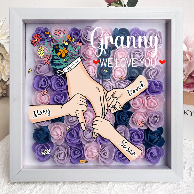 Family Love Blooms Forever – Personalised Mom & Grandma Flower Shadow Box with Names