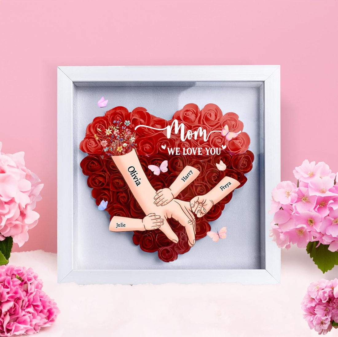 Personalized Hand-in-Hand Flower Shadow Box
