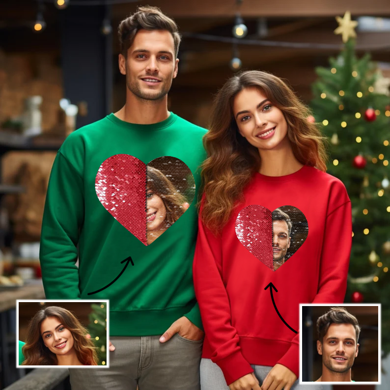 Custom Photo DIY Heart Sequin Hoodie-🎅Christmas Gifts For Families &amp; Couples