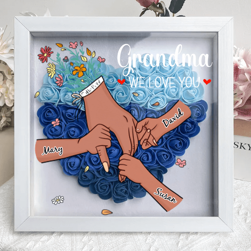 🌸Personalized Mother &amp; Grandma Flower Shadow Box with Names – A Unique Keepsake with Customizable Skin Tones  &amp; Up to 15 Hand Selections