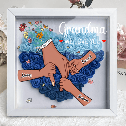 🌸Personalized Mother &amp; Grandma Flower Shadow Box with Names – A Unique Keepsake with Customizable Skin Tones  &amp; Up to 15 Hand Selections