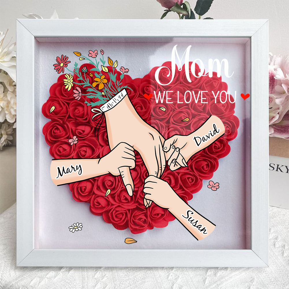 Family Love Blooms Forever – Personalised Mom &amp; Grandma Flower Shadow Box with Names