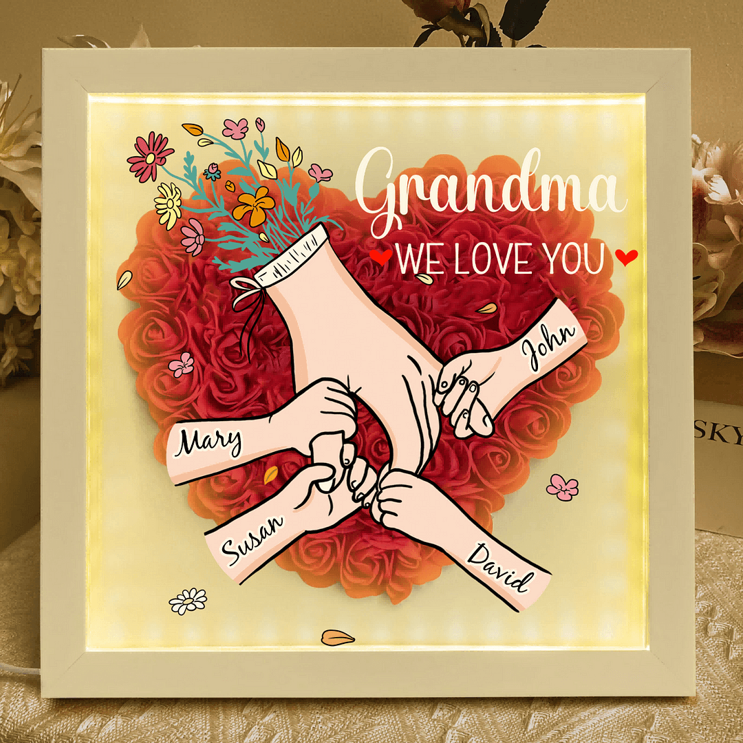 Family Love Blooms Forever - Personalized Flower Shadow Box with LED Light