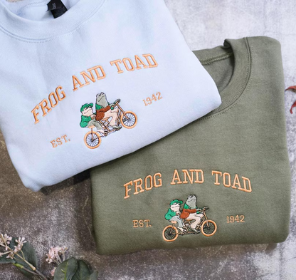 Embroidered Frog And Toad Crewneck Sweatshirt, Vintage Classic Sweatshirt