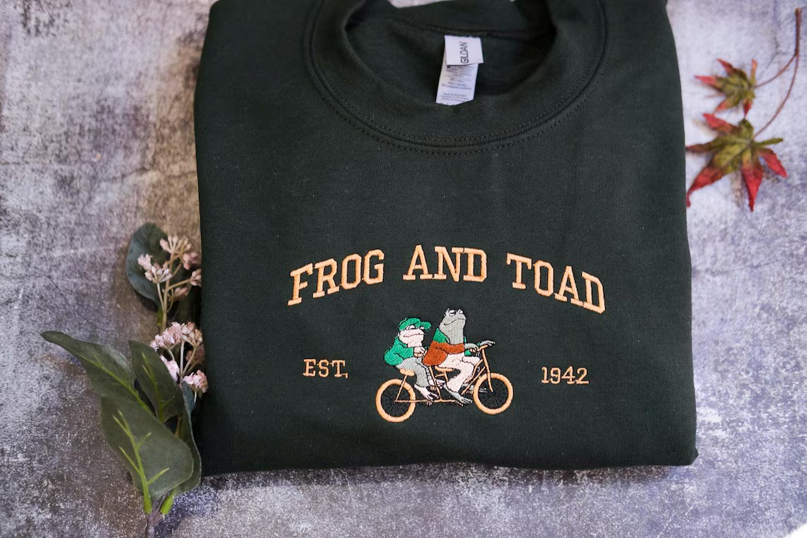 Embroidered Frog And Toad Crewneck Sweatshirt, Vintage Classic Sweatshirt