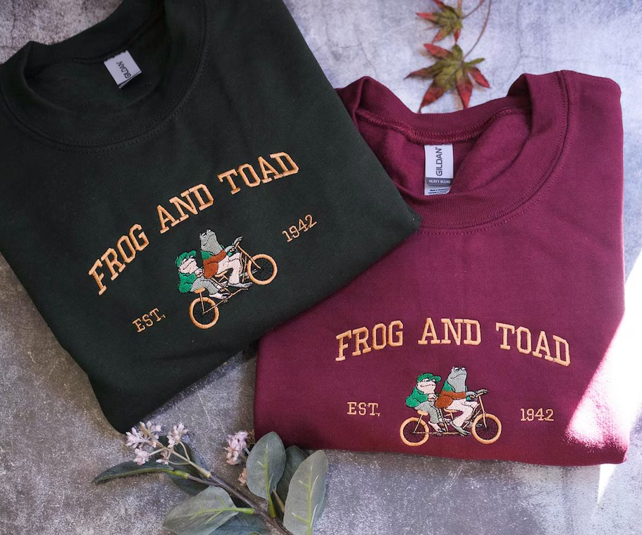 Embroidered Frog And Toad Crewneck Sweatshirt, Vintage Classic Sweatshirt