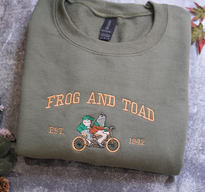 Embroidered Frog And Toad Crewneck Sweatshirt, Vintage Classic Sweatshirt