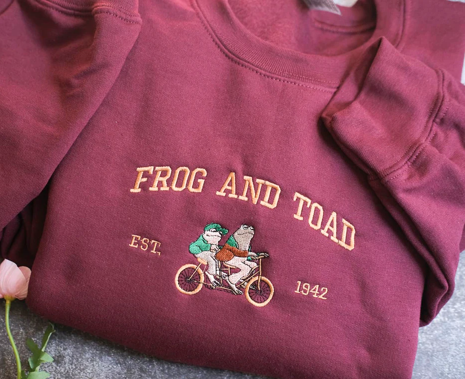 Embroidered Frog And Toad Crewneck Sweatshirt, Vintage Classic Sweatshirt