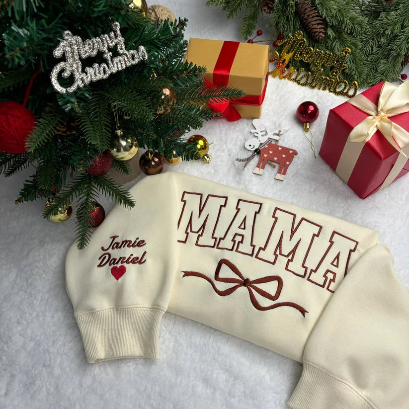 Custom Bow College Mama Embroidered Sweatshirt