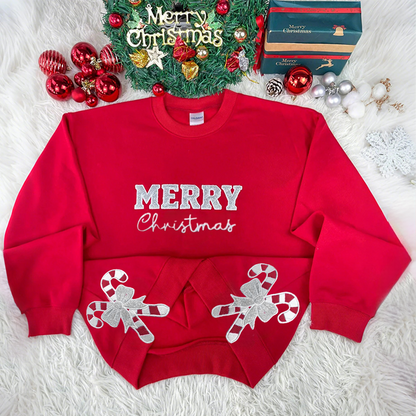 Glitter MAMA Side Bow Embroidered Sweatshirt