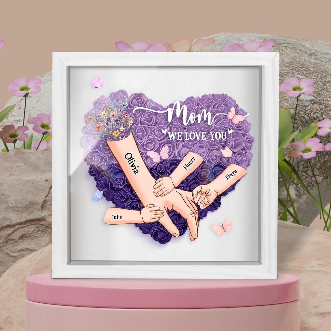 Personalized Hand-in-Hand Flower Shadow Box