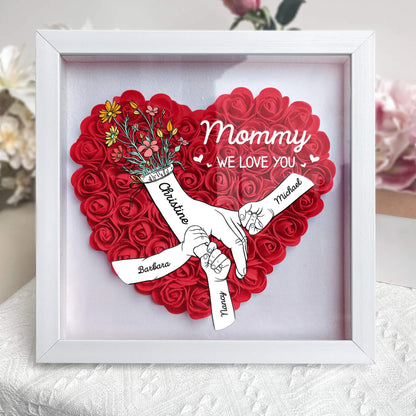 Mom Hands Holding We Love You - Personalized Flower Shadow Box with LED Light