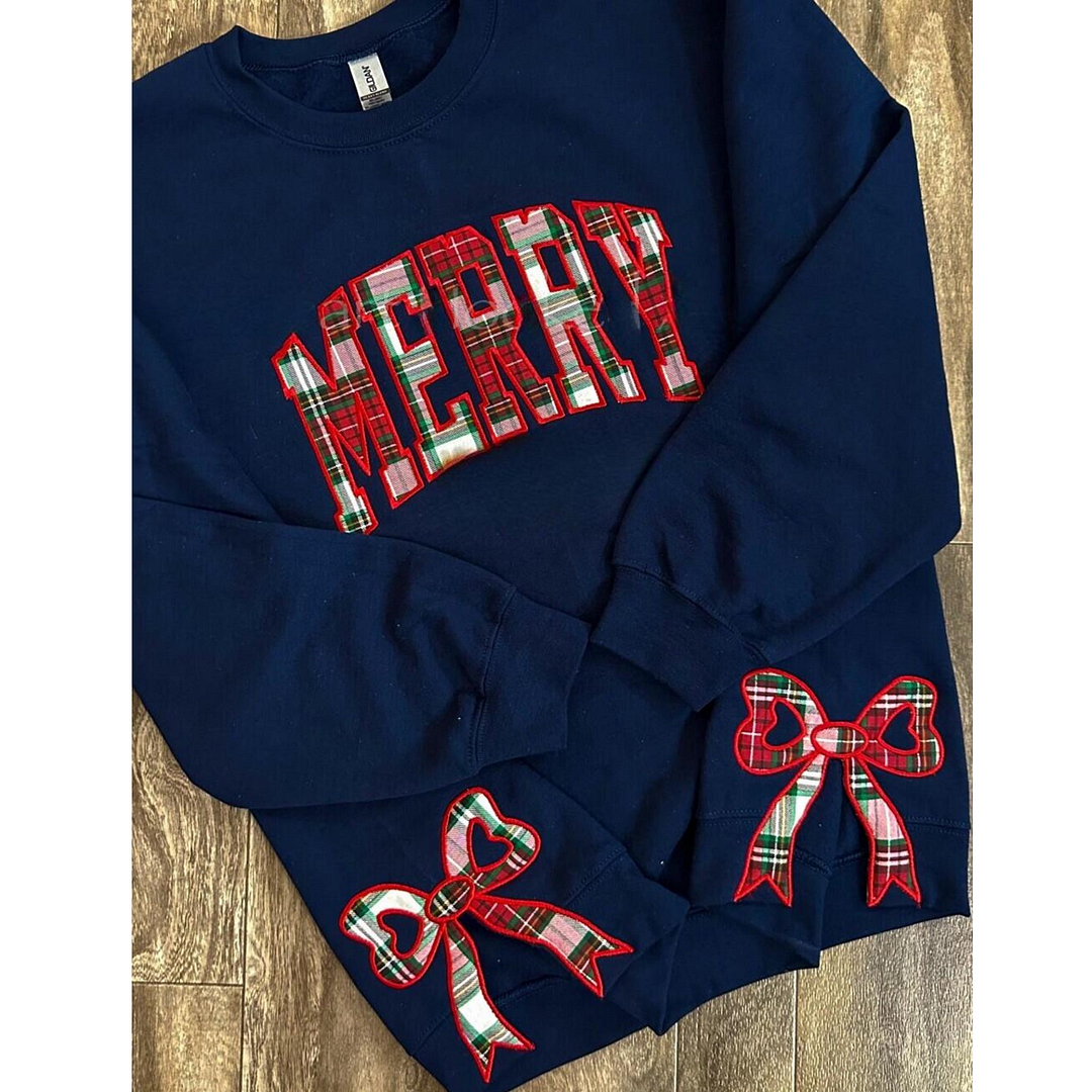 Merry Side Bow Cut-Out Sweatshirt, Plaid Christmas Pullover, Trendy Coquette Bow