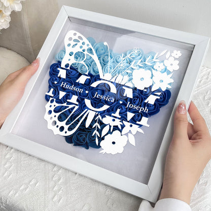 Personalized Butterfly Version Flower Shadow Box - Gift For Mum Custom Children Names