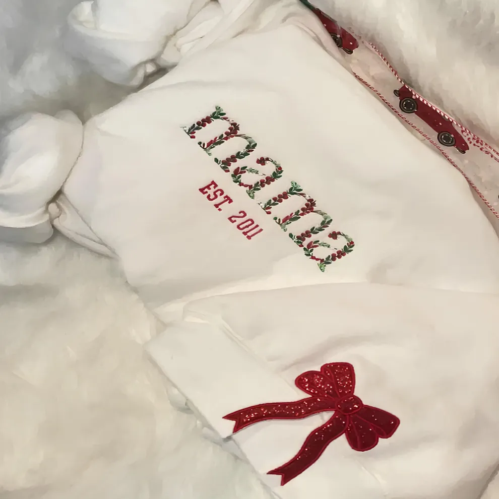 Mama Side Bow Embroidered Sweatshirt🎀-Christmas Sweatshirt