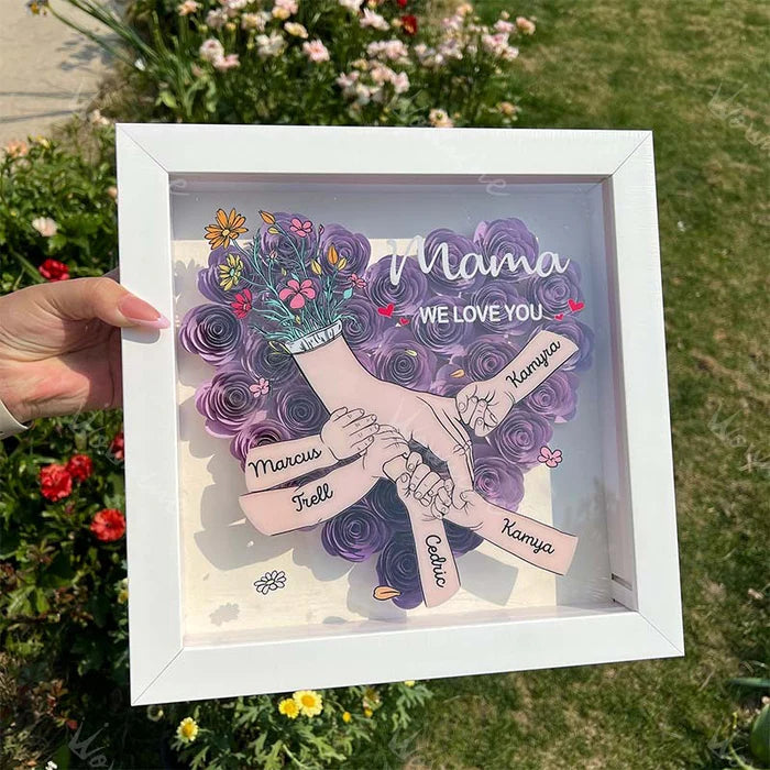 We Love You Mama Hand Holding Pro - Custom Flower Shadow Box