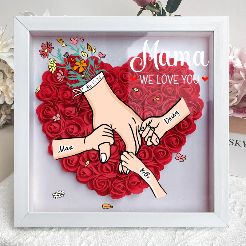 👶🐶Hand in Hand Forever - Customizable Mother &amp; Grandma Flower Shadow Box with Kids/Pet Names, Mother&