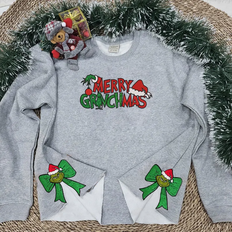 Merry Christmas Grinchmas Bow Sweatshirt