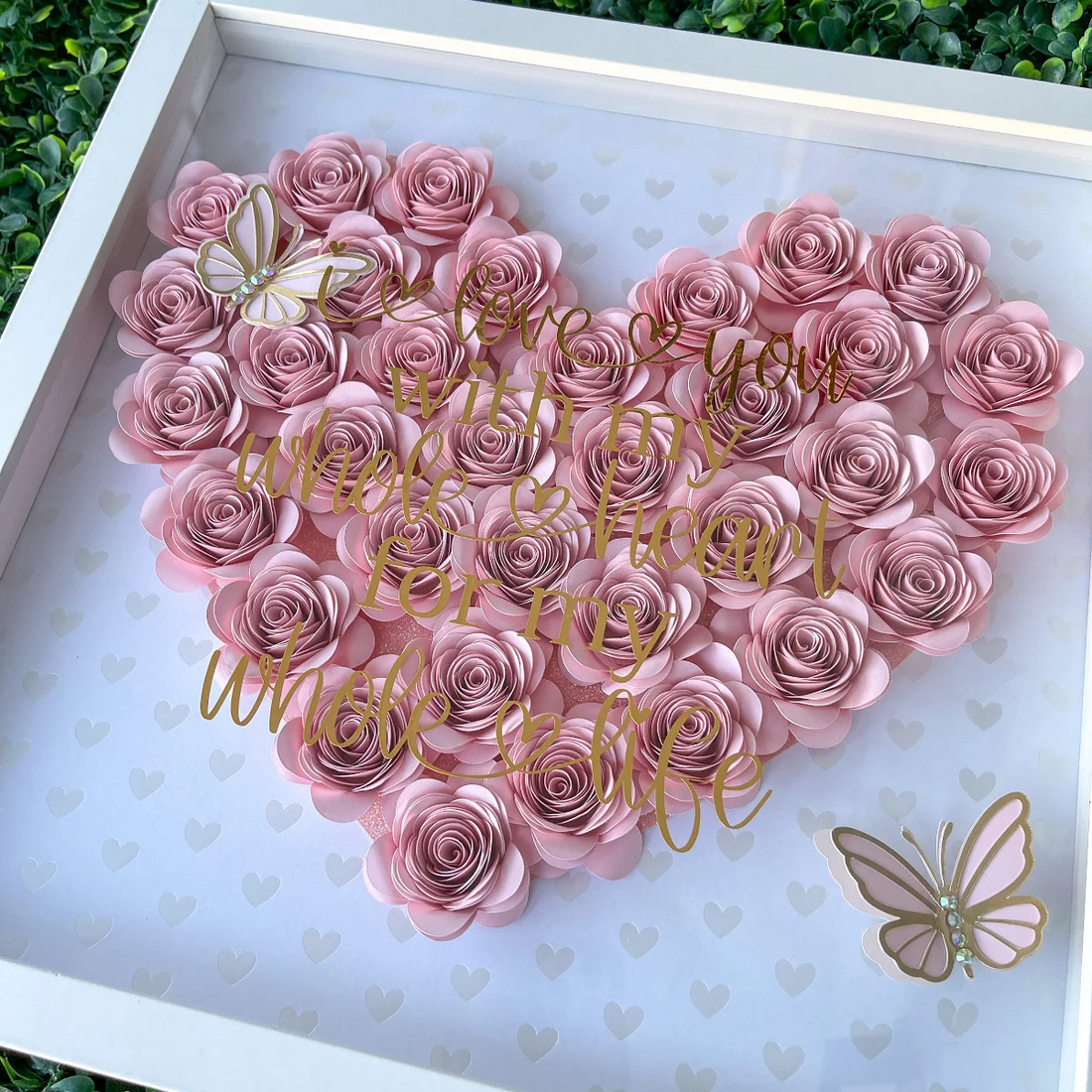 Valentines Heart Flower Shadow Box With Butterflies