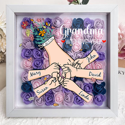 Family Love Blooms Forever – Personalised Mom &amp; Grandma Flower Shadow Box with Names