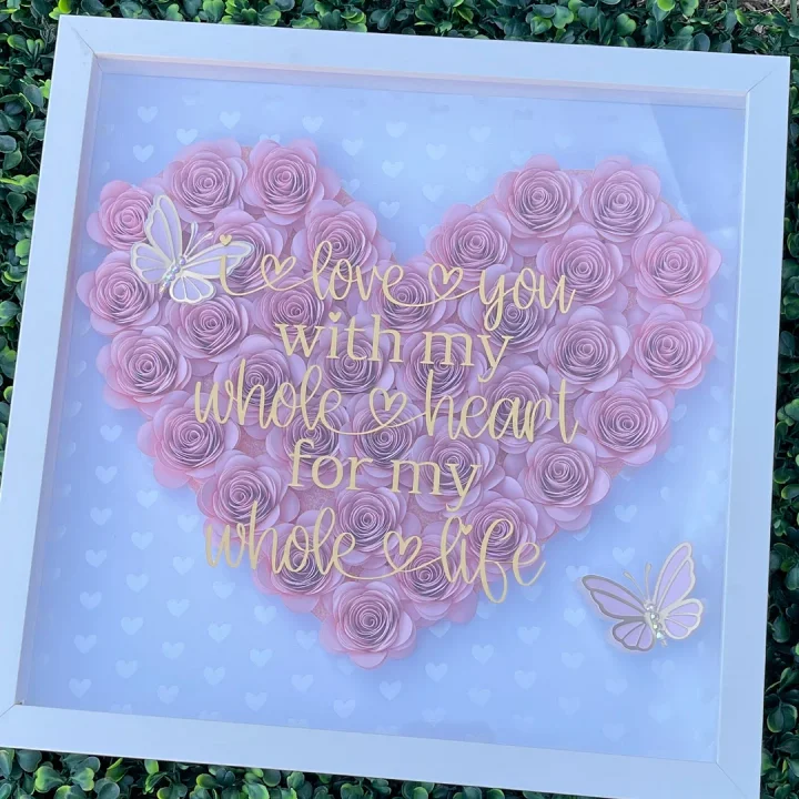 Valentines Heart Flower Shadow Box With Butterflies