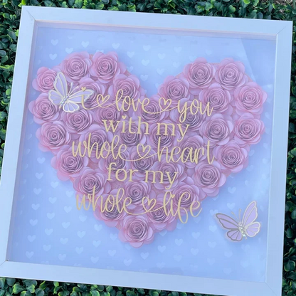 Valentines Heart Flower Shadow Box With Butterflies