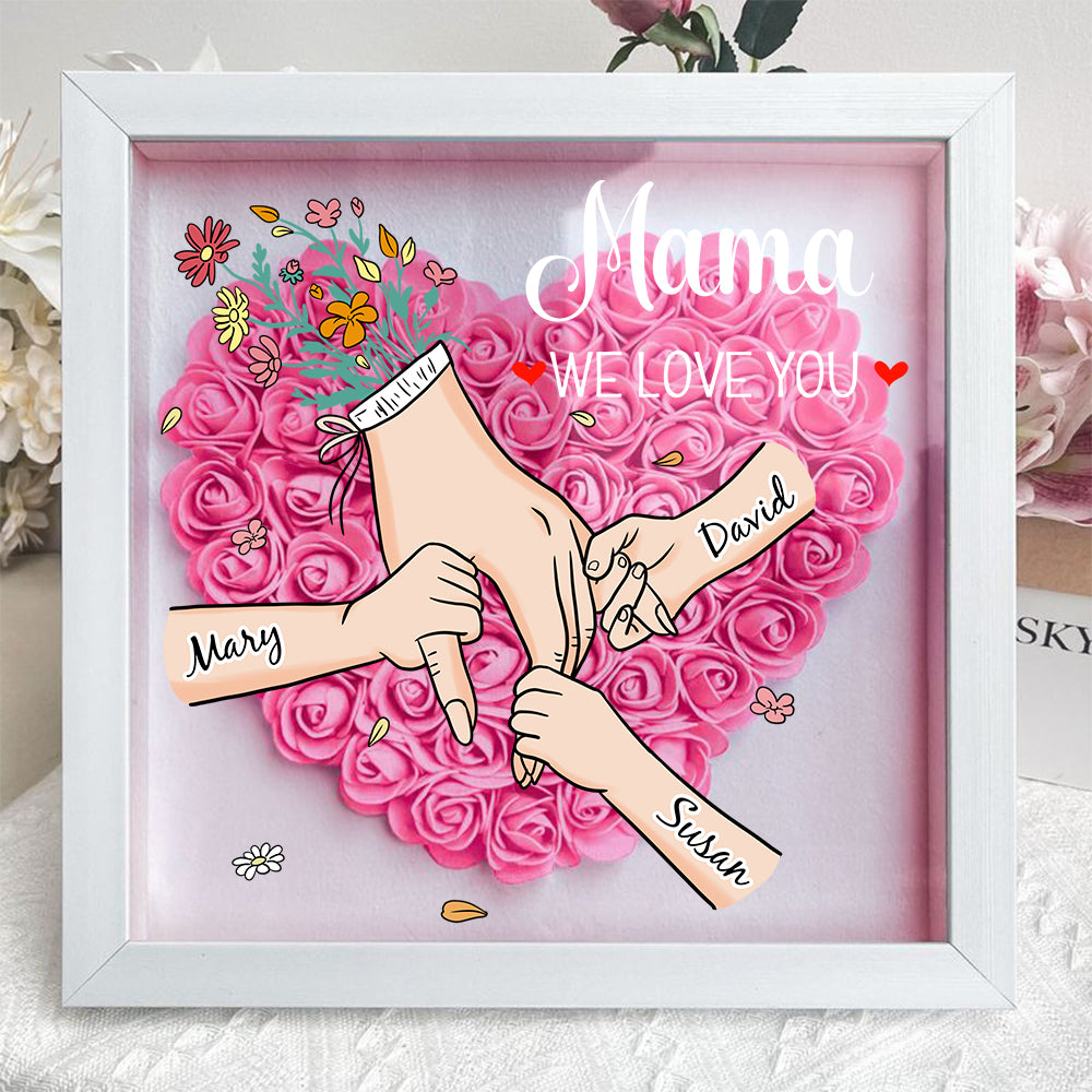 Family Love Blooms Forever – Personalised Mom &amp; Grandma Flower Shadow Box with Names