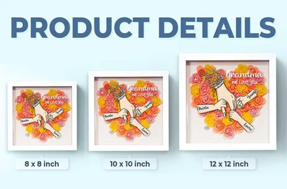 🌸Personalized Mother &amp; Grandma Flower Shadow Box with Names – A Unique Keepsake with Customizable Skin Tones  &amp; Up to 15 Hand Selections